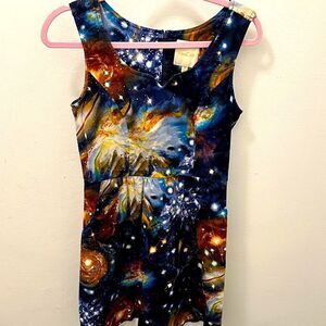 Modcloth Cosmic Print Dress - Blue and Brown